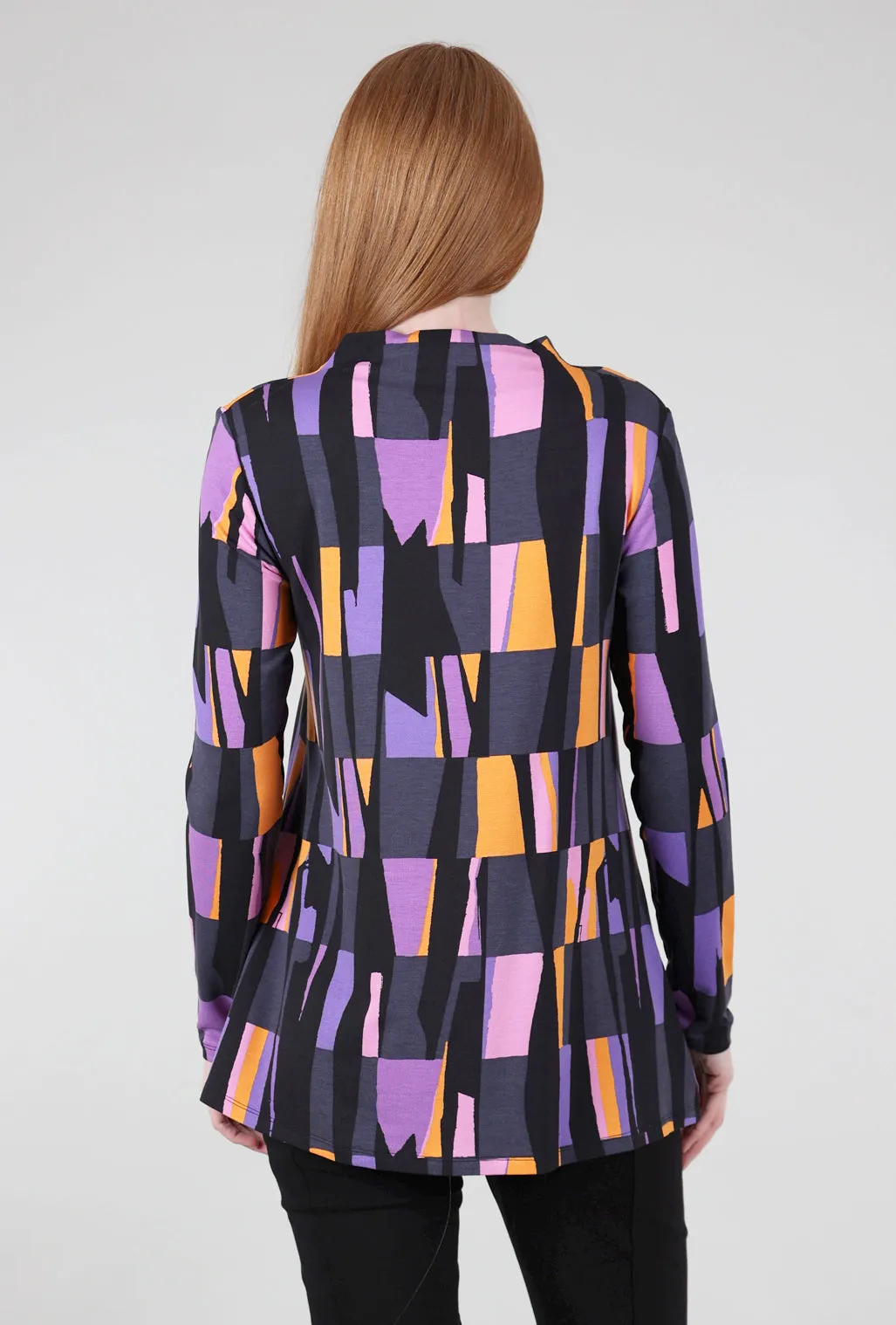 Classic Knit Drape-Neck Swing Tneck, Violet Print