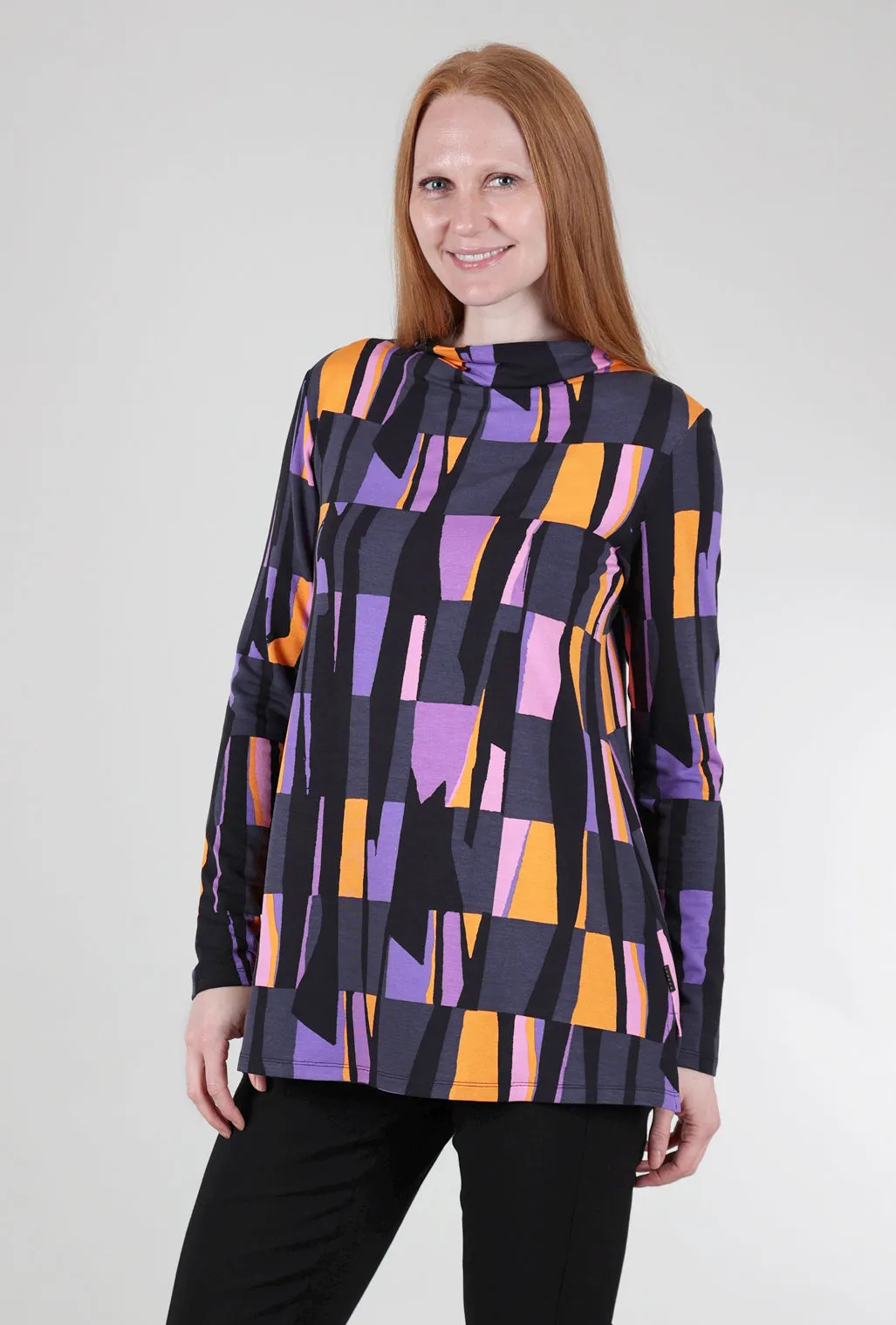 Classic Knit Drape-Neck Swing Tneck, Violet Print