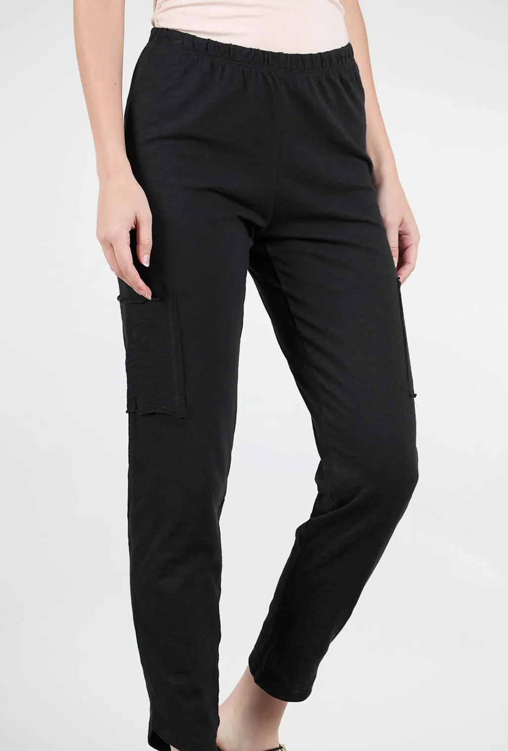Classic Look Cotton Slub Pocket Ankle Pant, Black