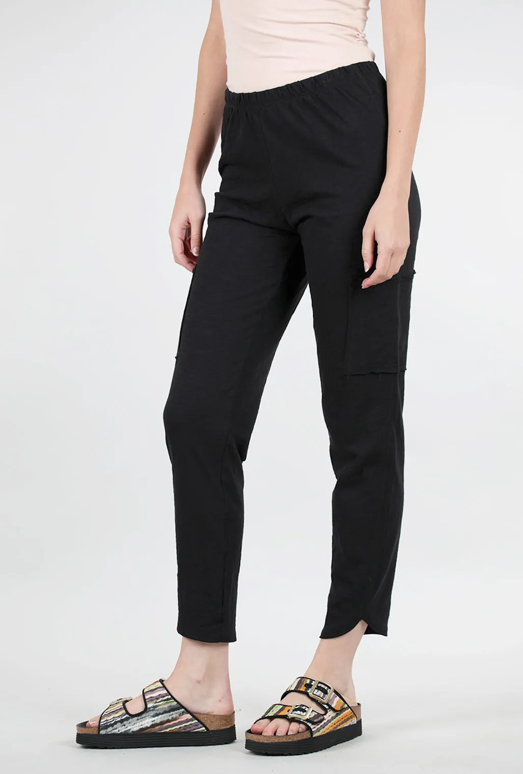 Classic Look Cotton Slub Pocket Ankle Pant, Black