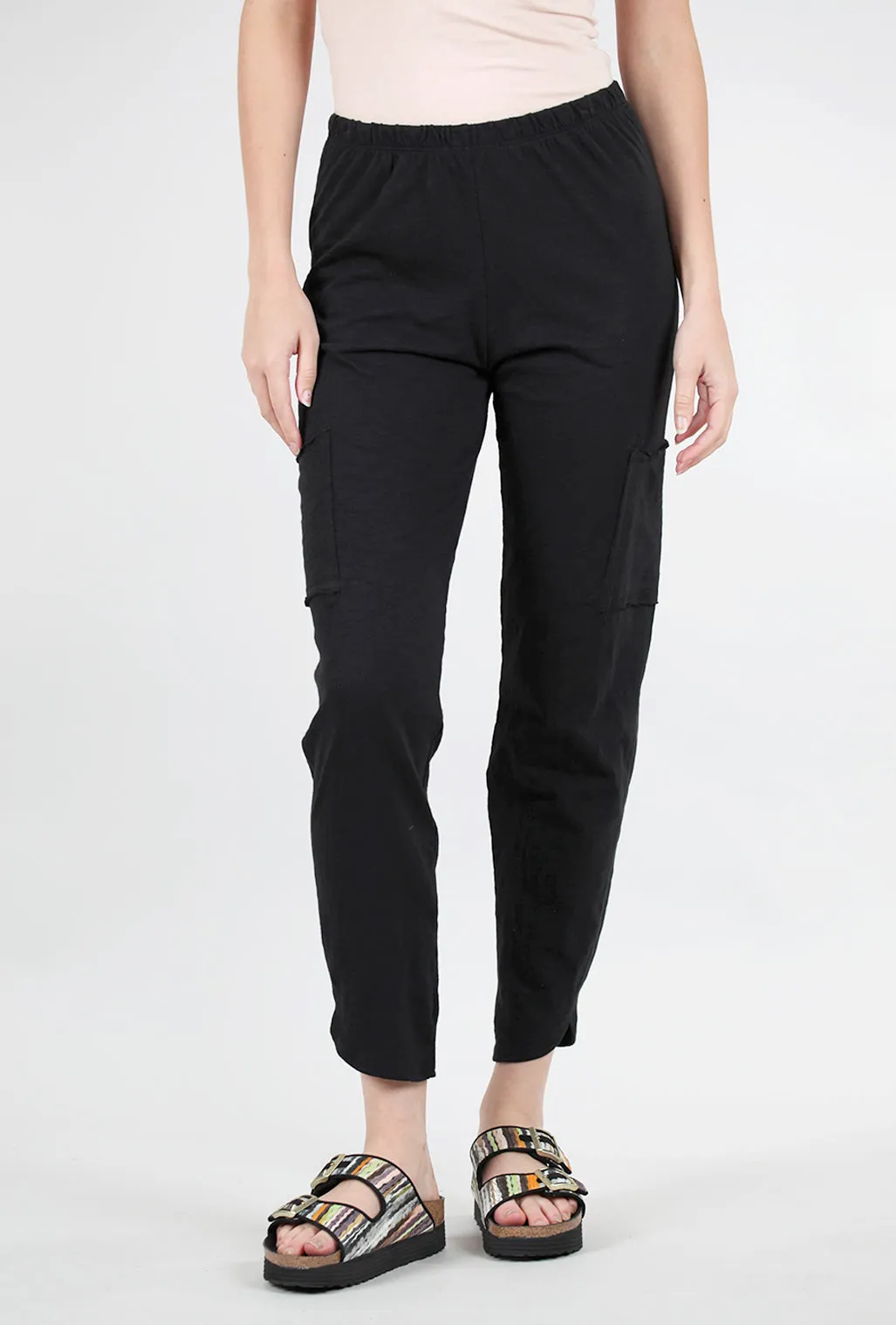 Simple Fit Back pockets Cotton Slub Pocket Ankle Pant, Black