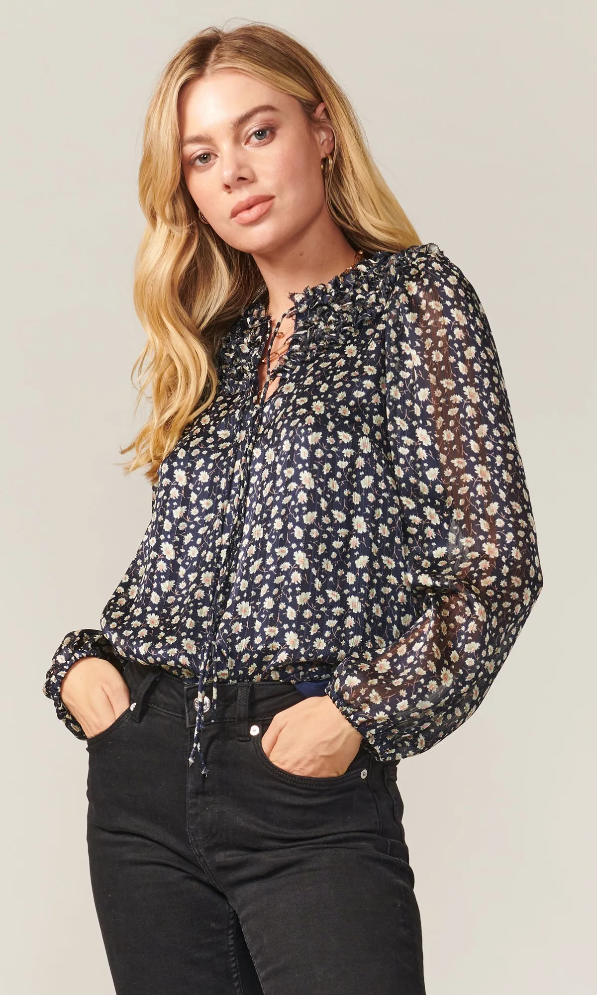 Classic Look Maggie Floral Front Tie Blouse