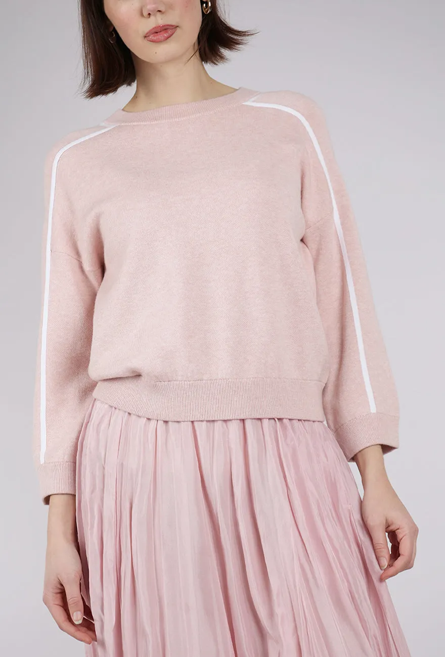 Classic Style Contrast Stitch Crew, Petal/White
