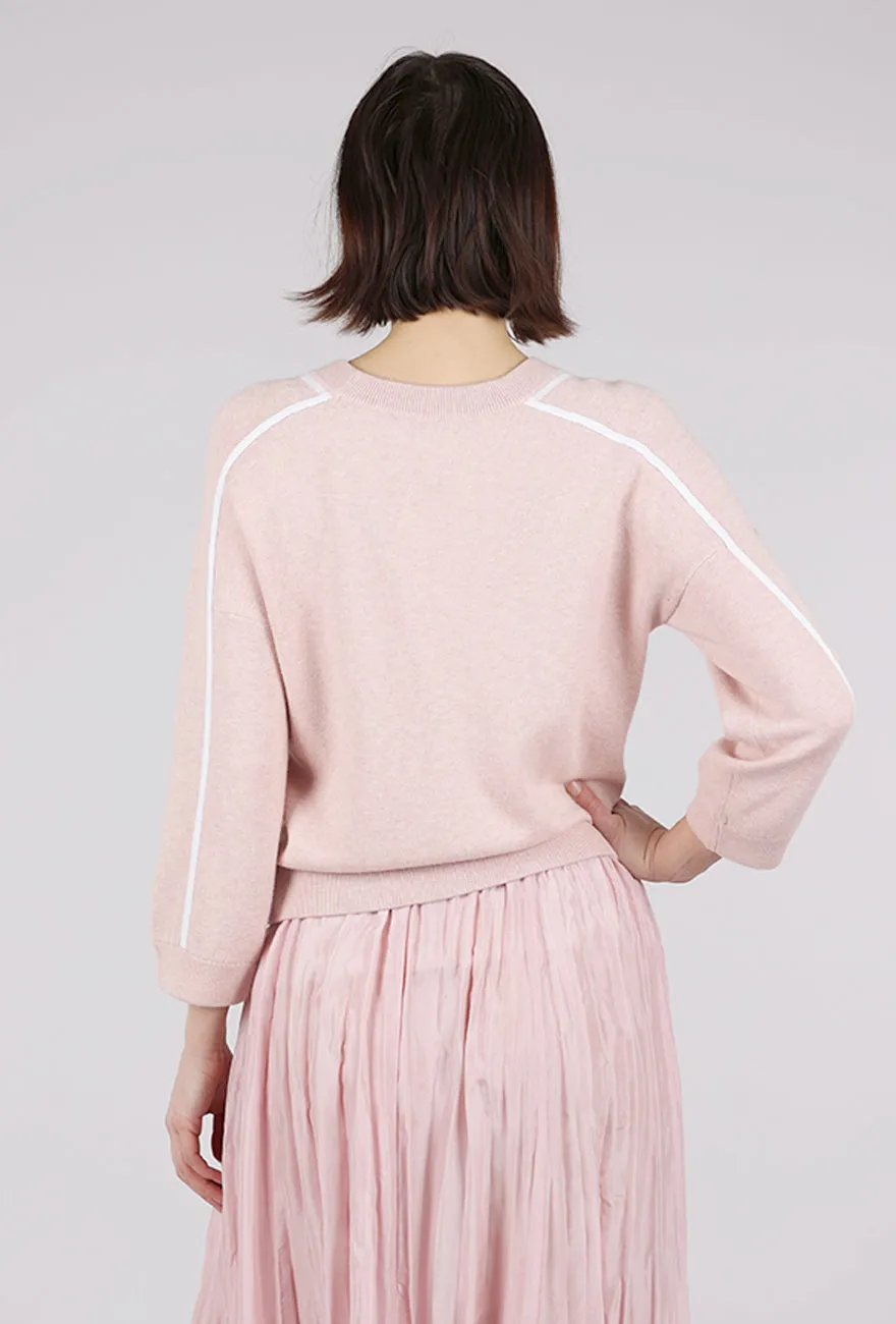 Classic Style Contrast Stitch Crew, Petal/White