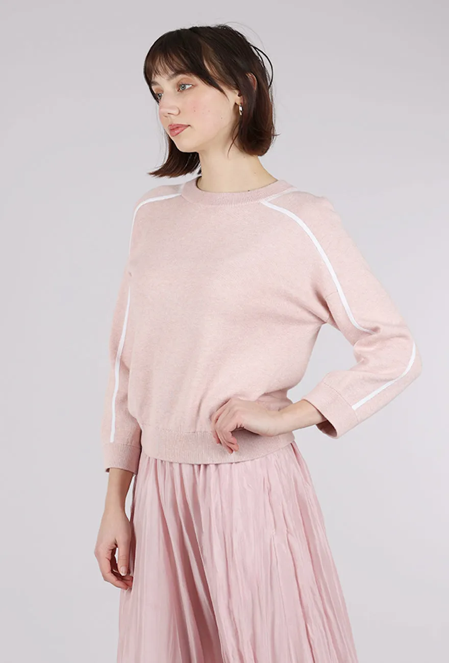 Classic Style Contrast Stitch Crew, Petal/White