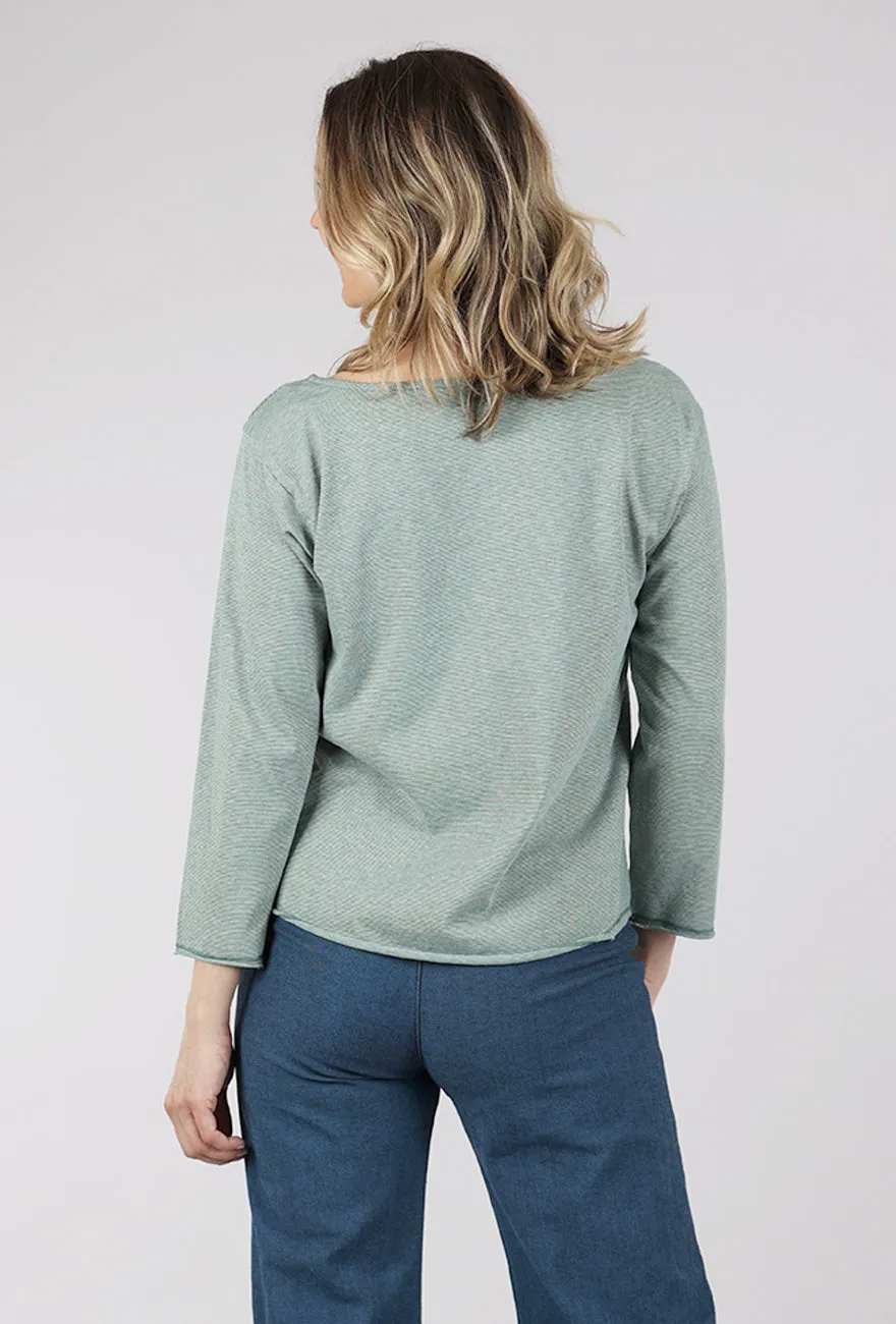 Classic Style Striped Boatneck Top, Fennel/White