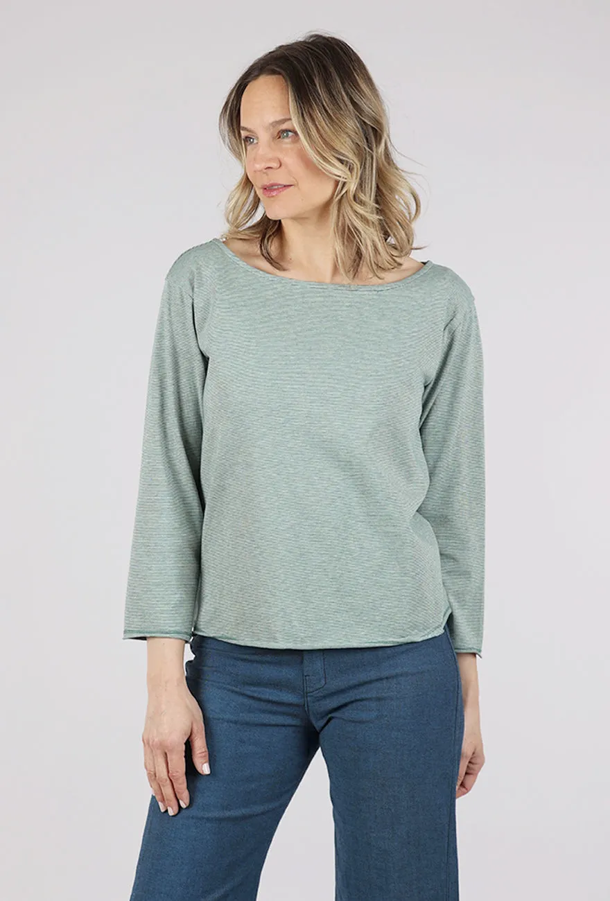Classic Style Striped Boatneck Top, Fennel/White