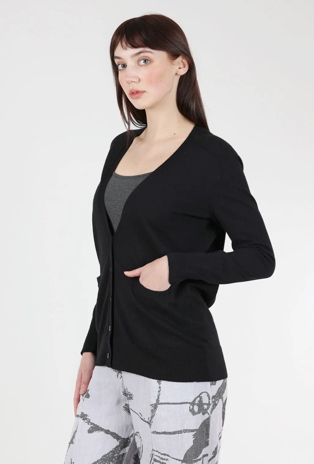 Classic Vee Cardie, Black Quiet Texture