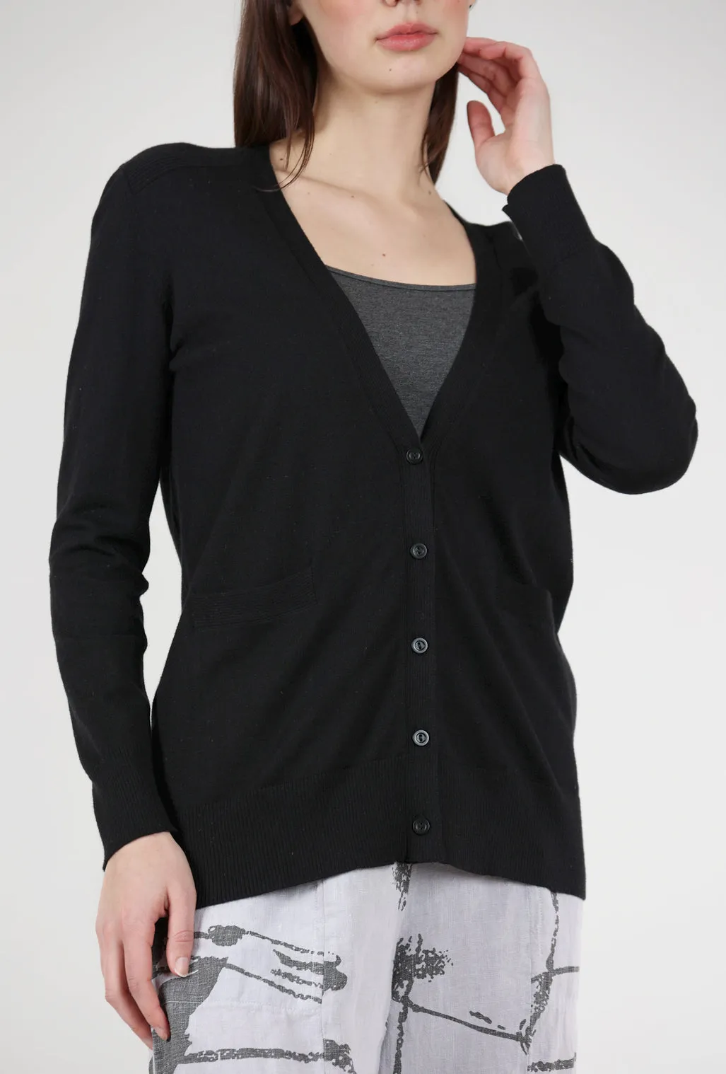 Classic Vee Cardie, Black Quiet Texture