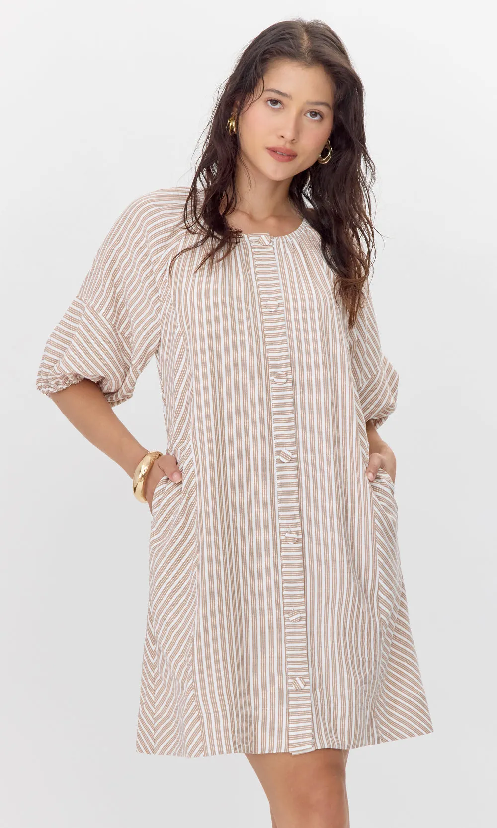 Classic Wear Kyra Stripe Button Front Mini Dress