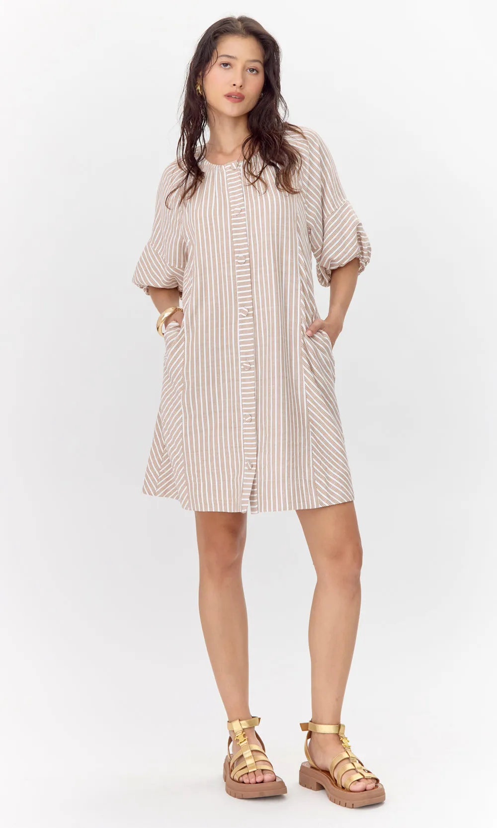 Classic Wear Kyra Stripe Button Front Mini Dress
