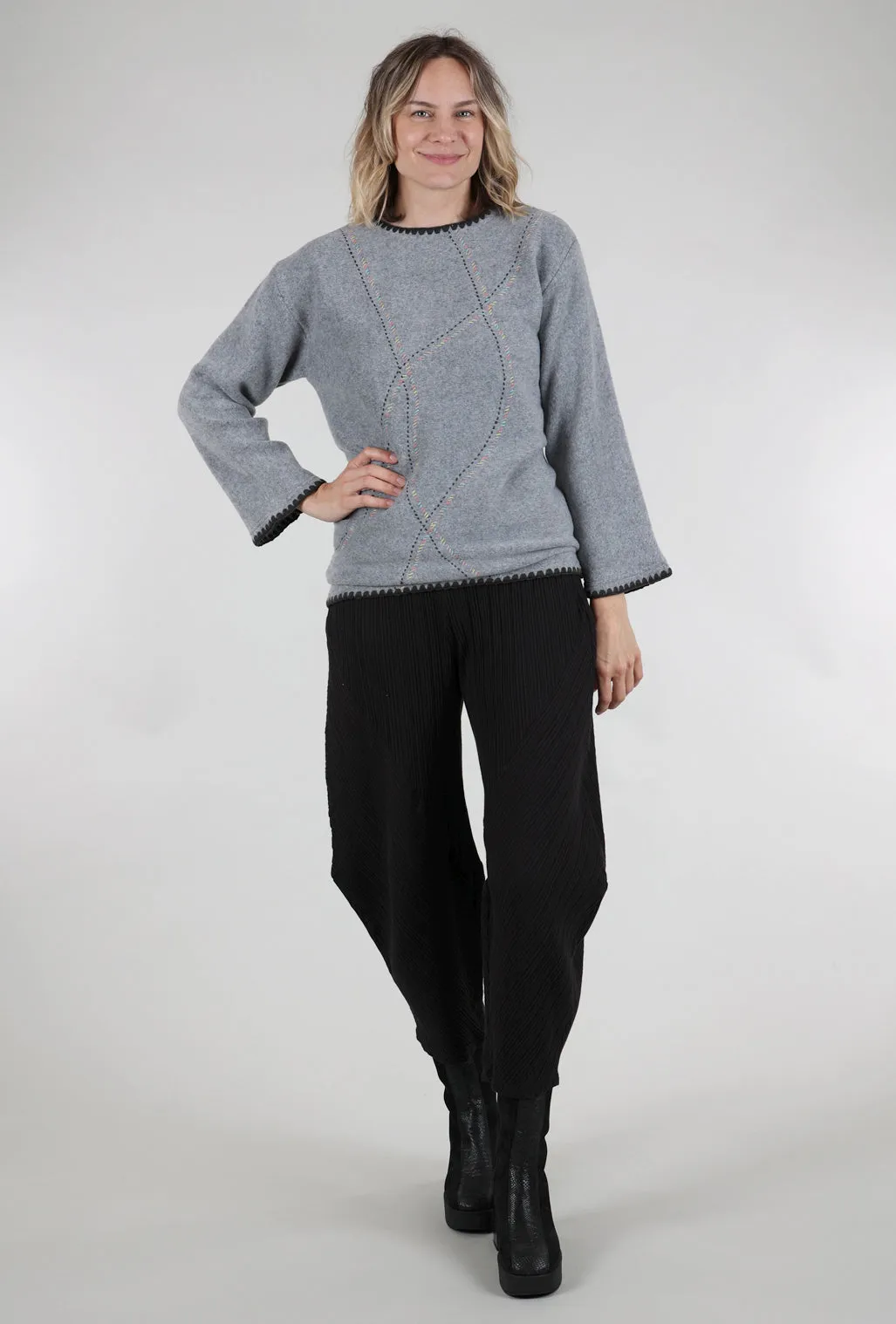 Classic Wear Rainbow Stitch Brushed Pullover, Gray
