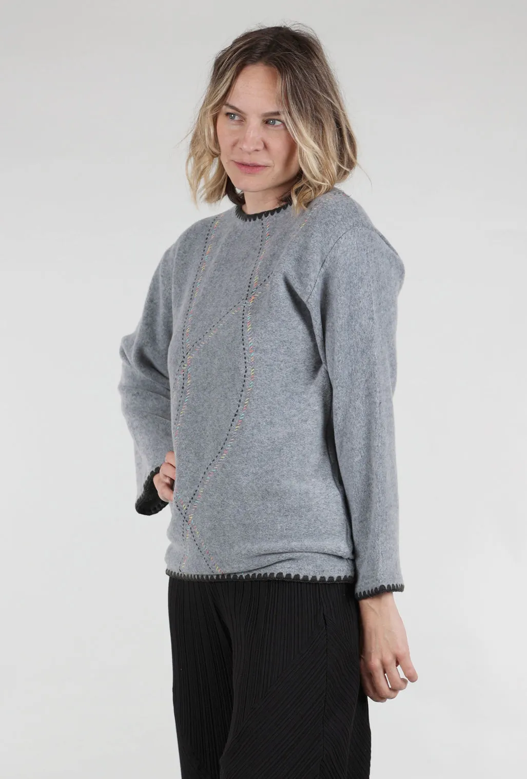 Classic Wear Rainbow Stitch Brushed Pullover, Gray