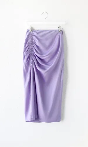 Claudia Satin Ruched Midi Skirt Light Fabric Office Wear