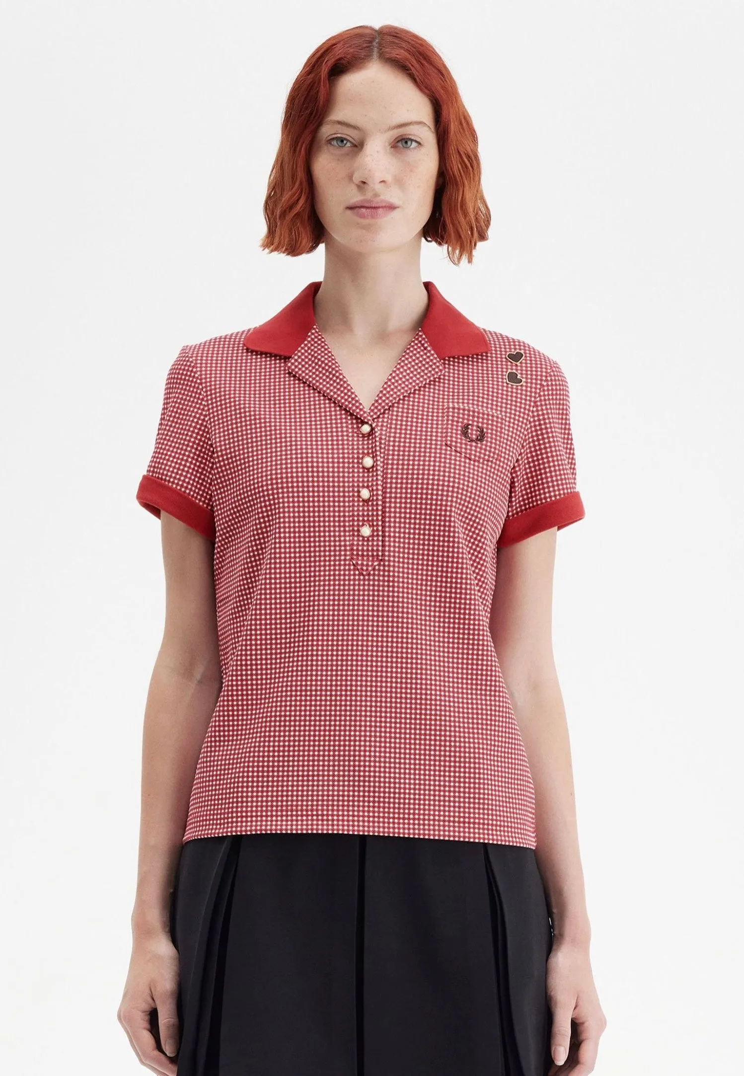 confident look Fred Perry x Amy Winehouse - Gingham Print Burnt Red - Polo
