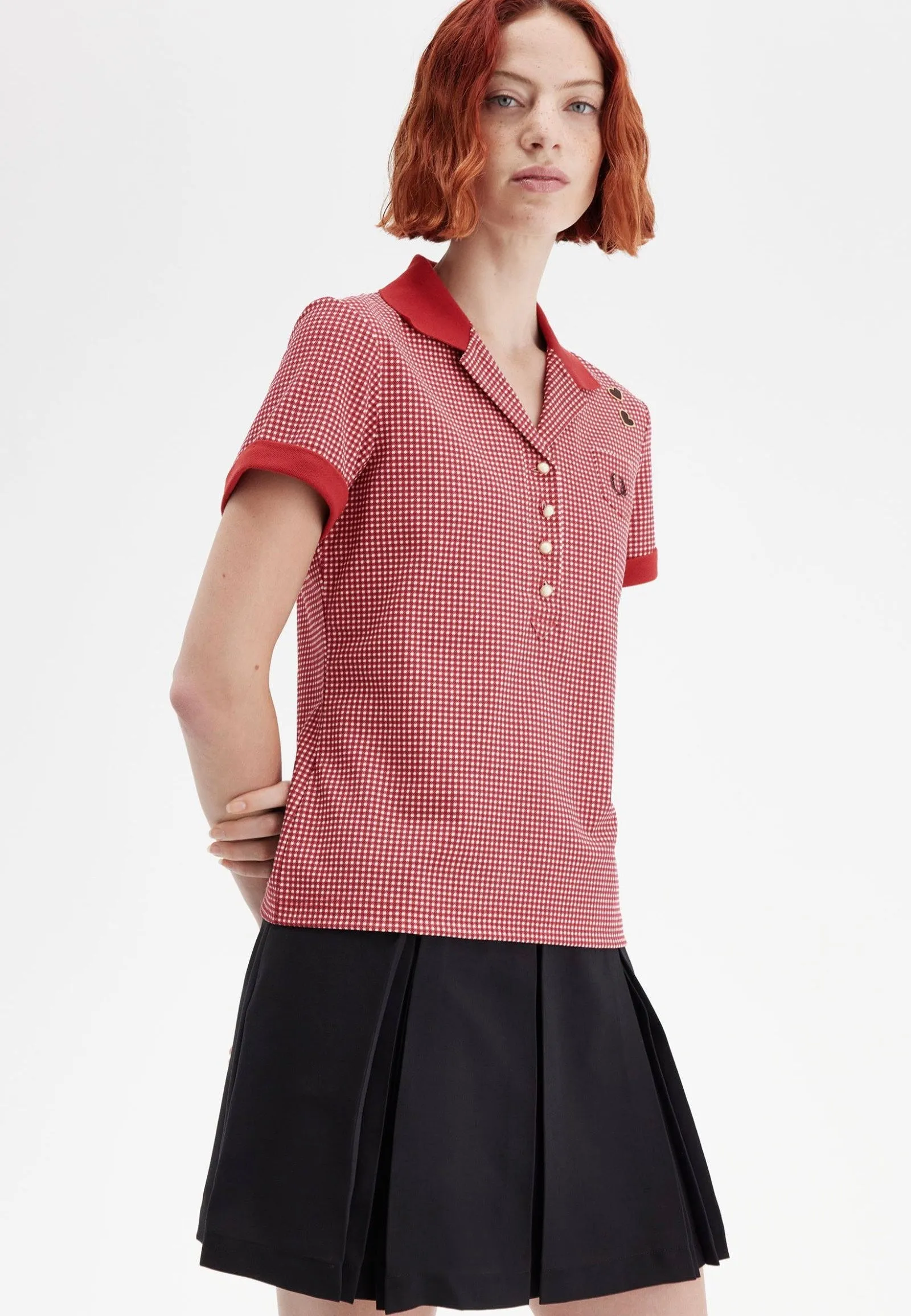Clean Finish Fred Perry x Amy Winehouse - Gingham Print Burnt Red - Polo