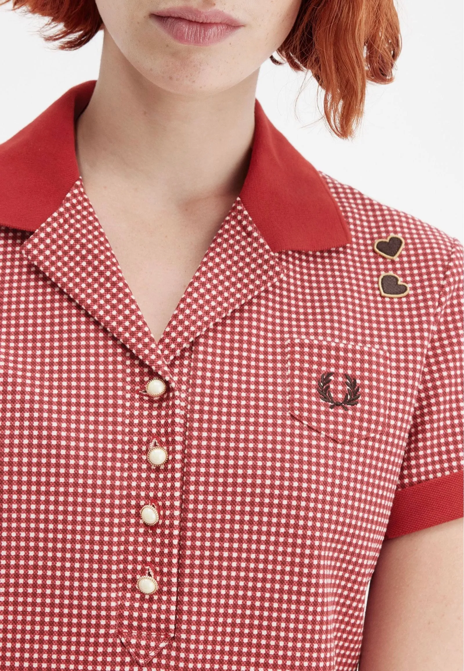 Clean Finish Fred Perry x Amy Winehouse - Gingham Print Burnt Red - Polo
