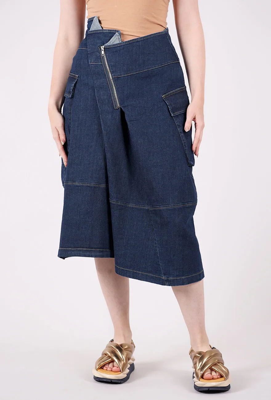 Asym Zip Denim Skirt, Blue Breathable Comfort