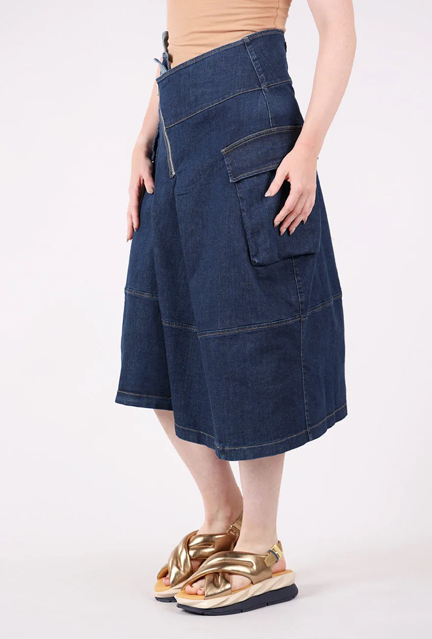 Clean Fit Asym Zip Denim Skirt, Blue