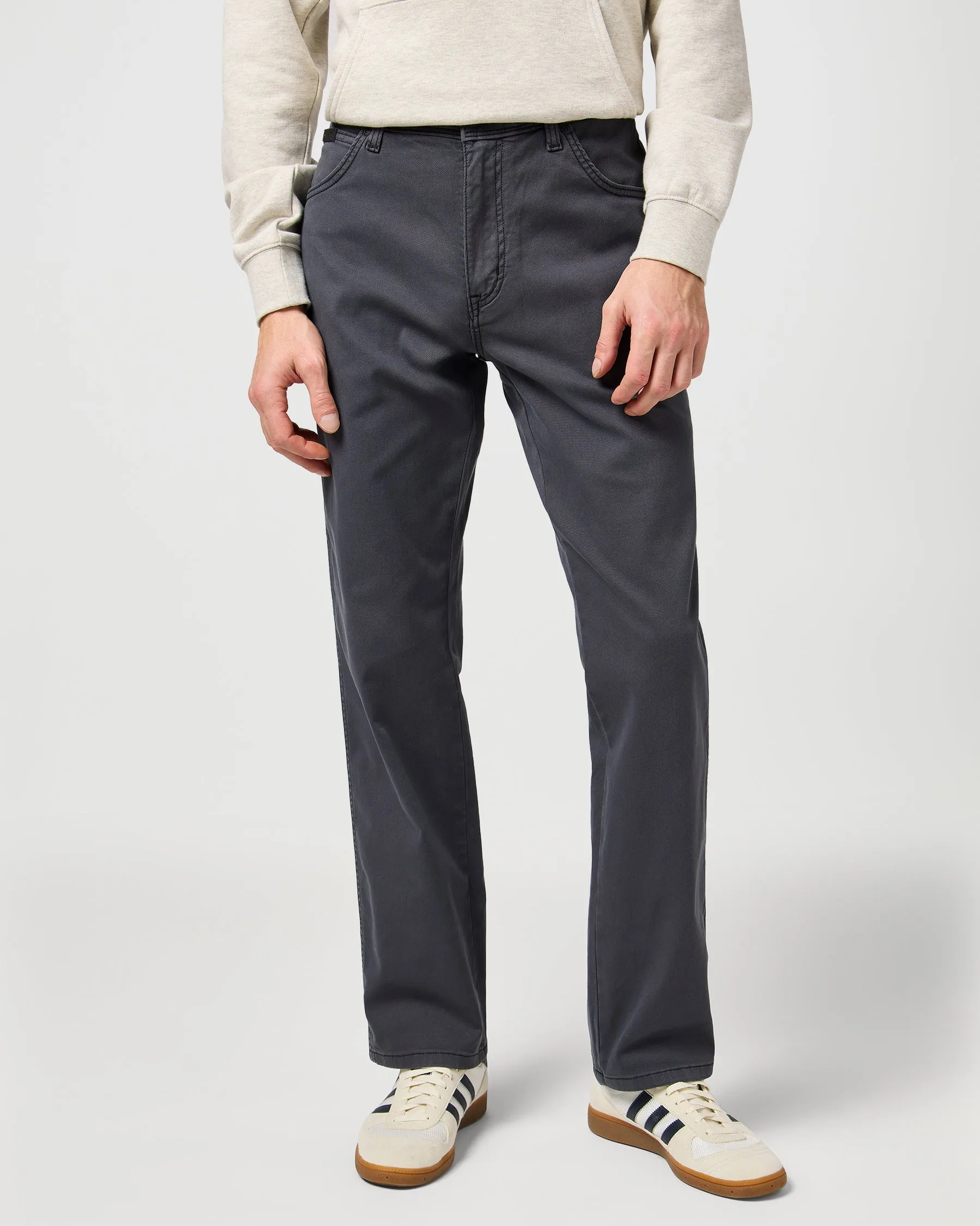 Wrangler Texas Stretch Authentic Straight Cotton Dobby Trousers - Faded Black | Wrangler Chinos & Non-Denim Pants | JEANSTORE
