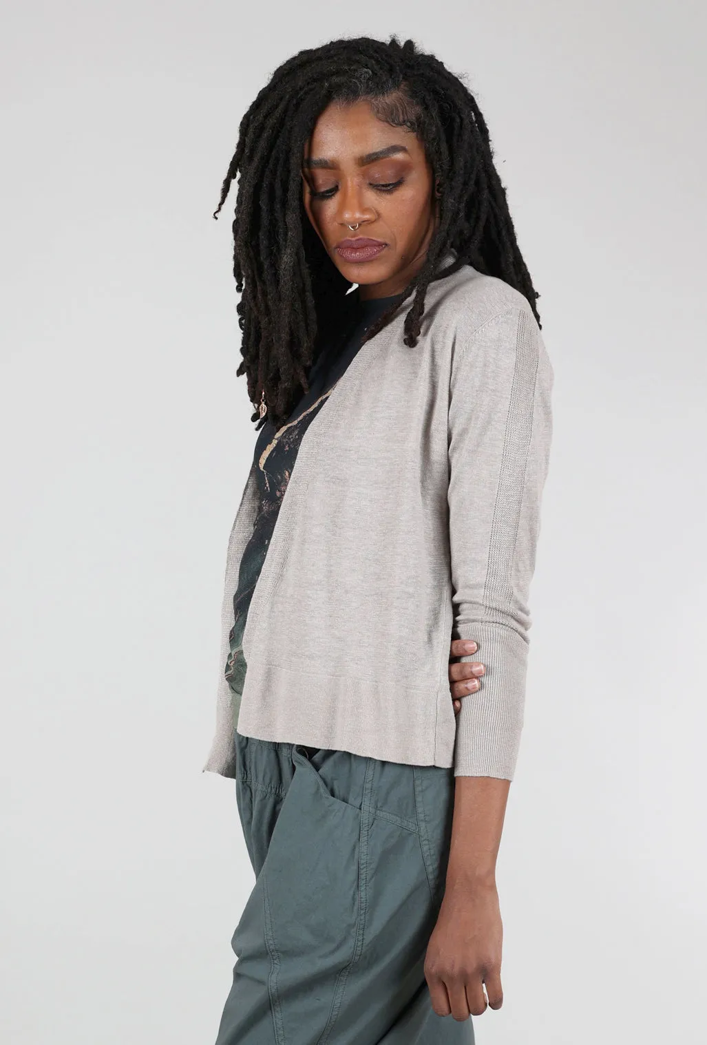 Clean Texture Linen Knit Open Cardie, Flax