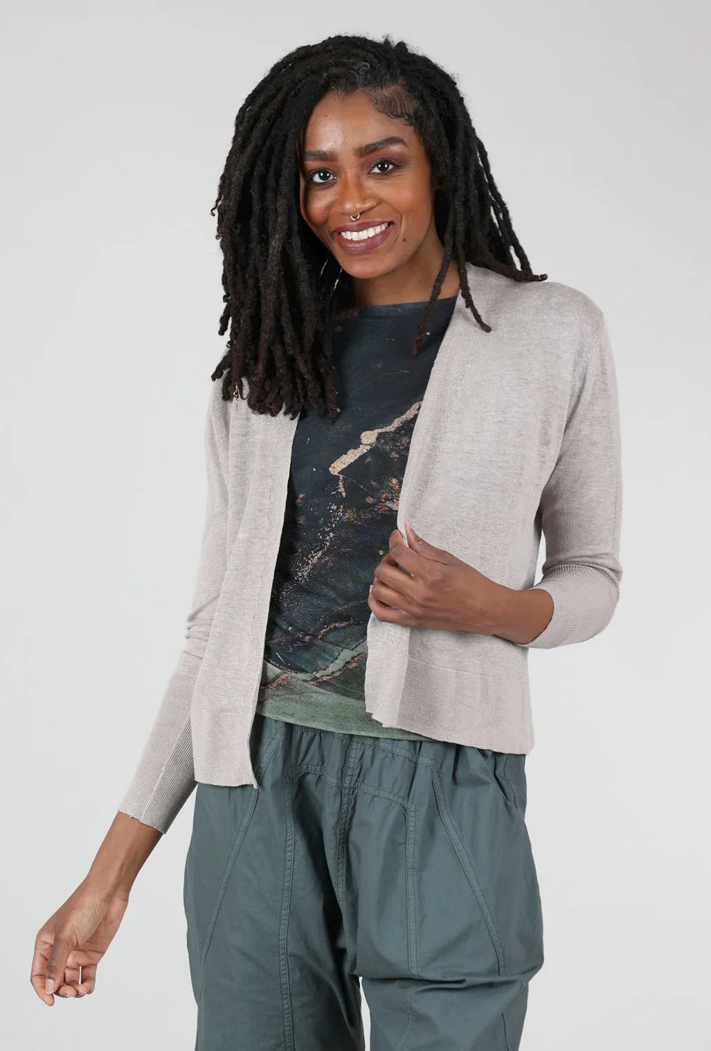 Off Duty Look Lounge Vibe Linen Knit Open Cardie, Flax