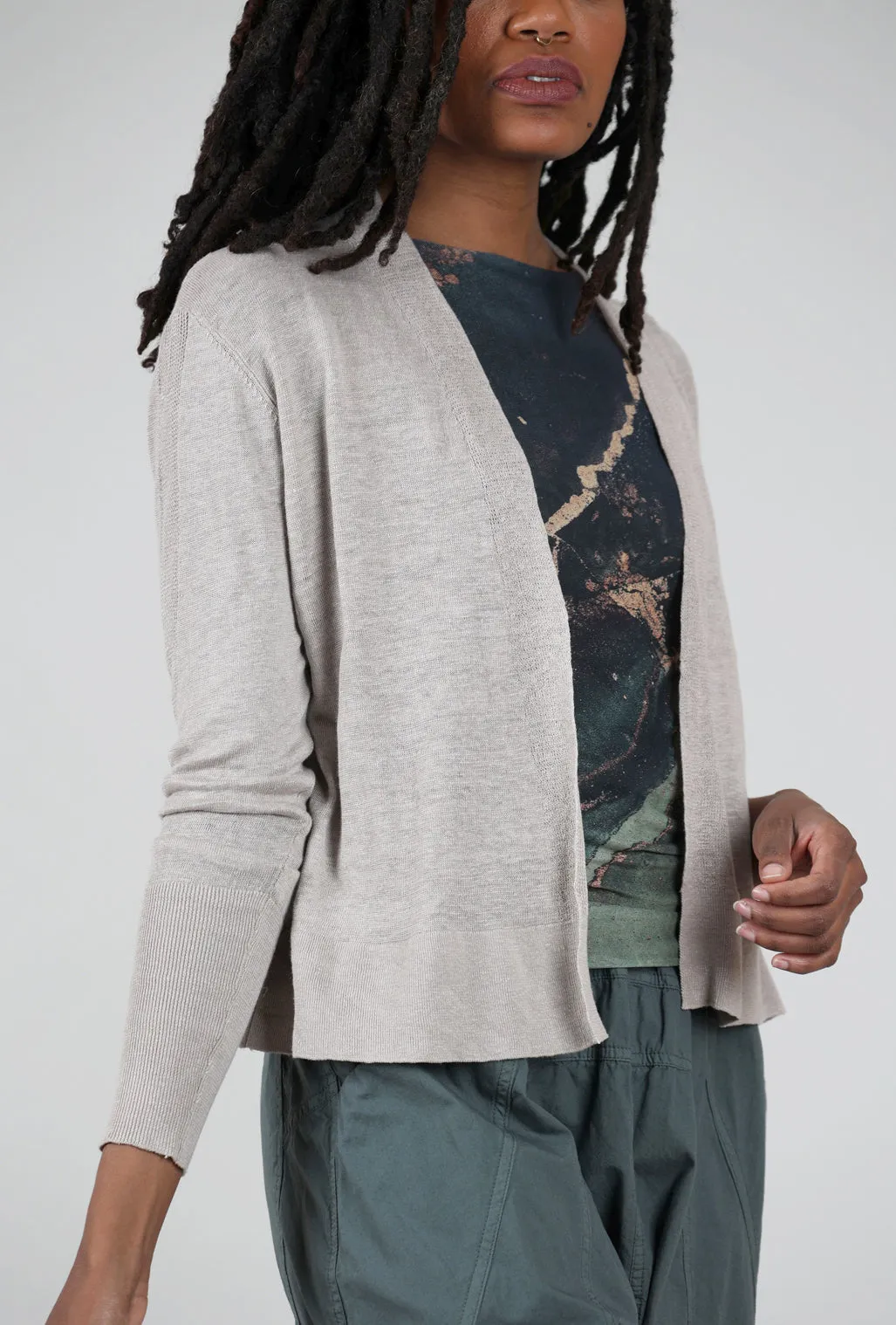 Clean Texture Linen Knit Open Cardie, Flax