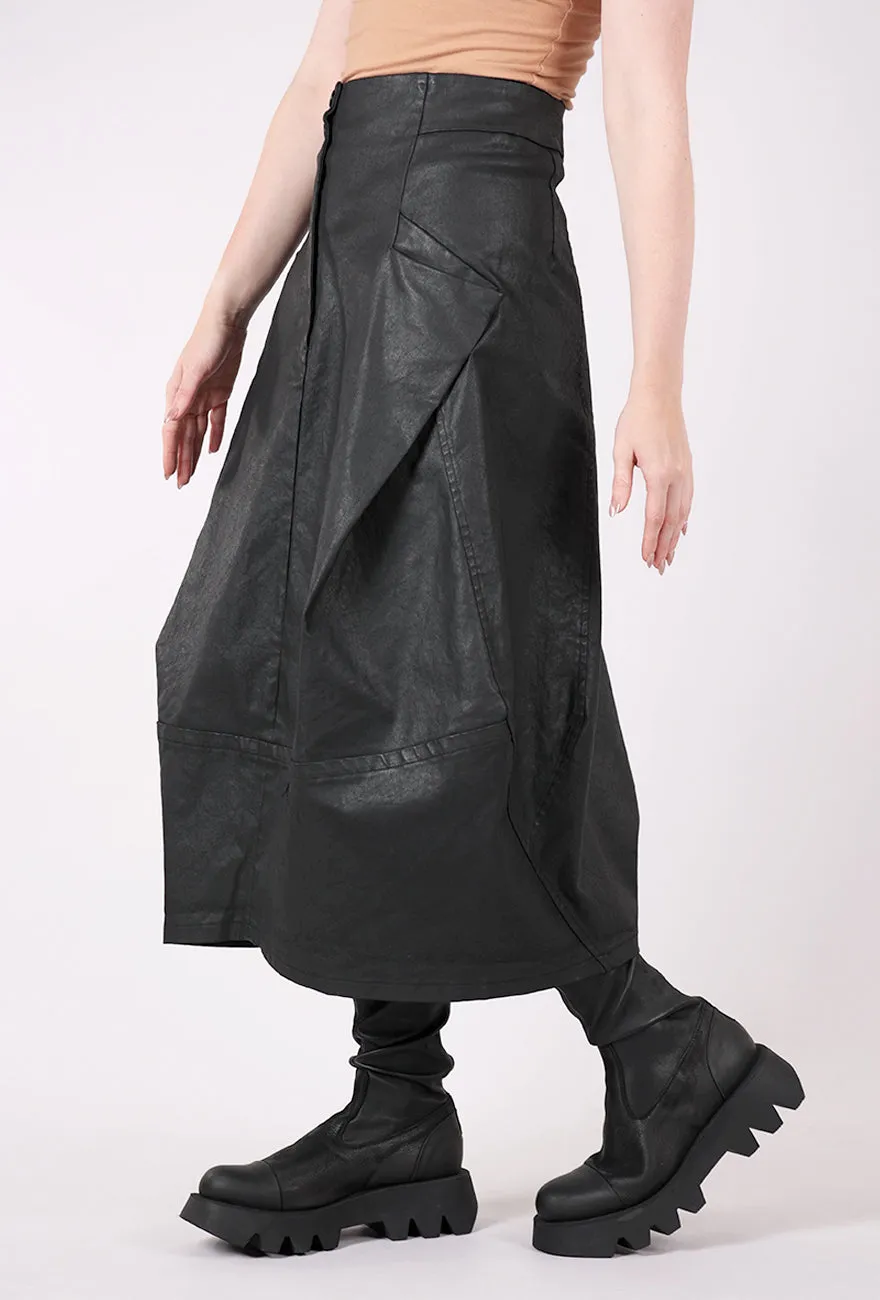 Coated Cotton Bell Skirt, Black Refined Look