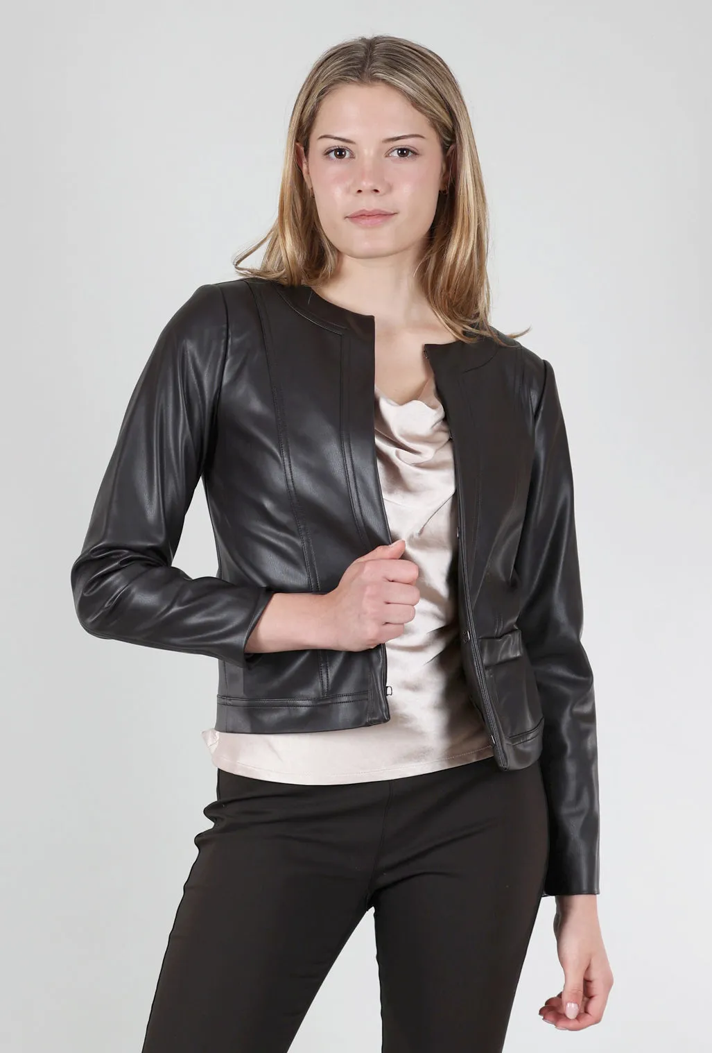 suburban residents theater performance Coco Faux Leather Jacket, Brown