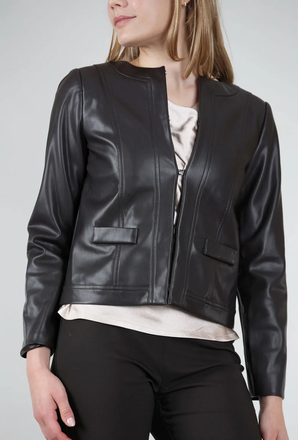 Coco Faux Leather Jacket, Brown Layer Up
