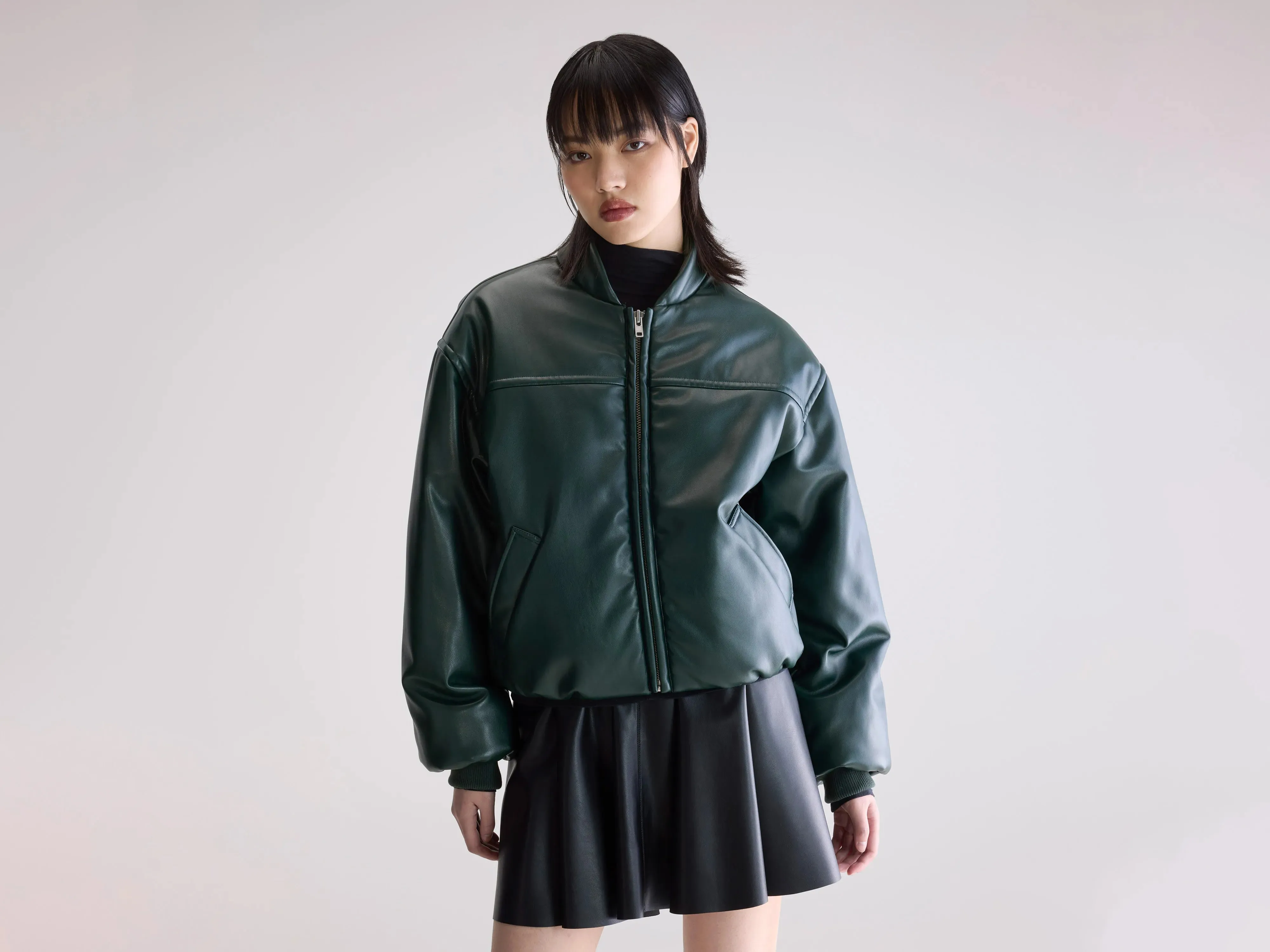 Jacko faux leather bomber jacket (252 / W / HUNTER) Green Material Relaxed City Style