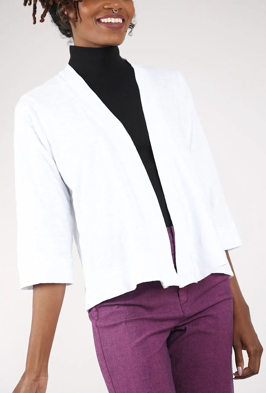 Collarless Design Easy 3/4 Sleeve Cardie, White