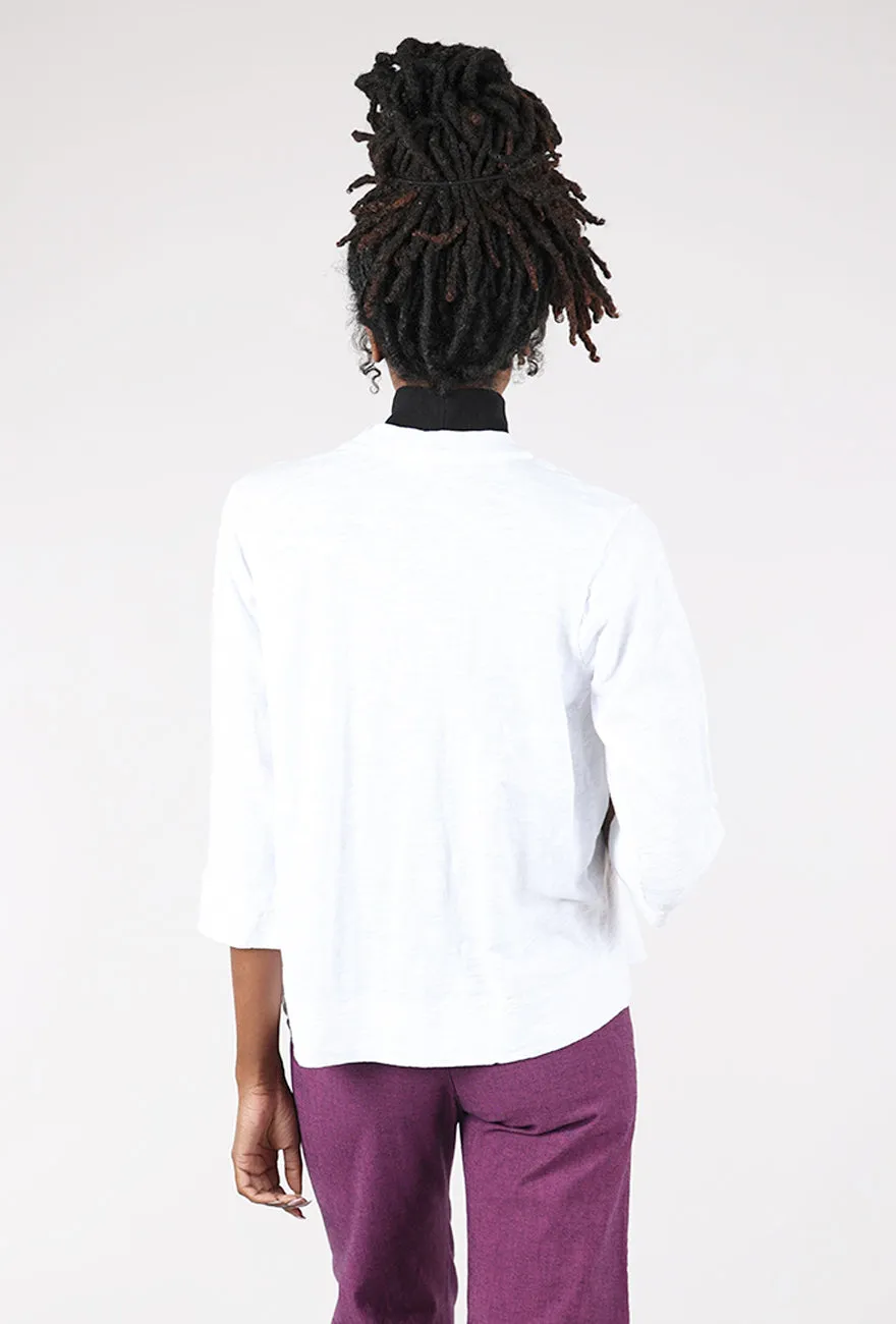 Collarless Design Easy 3/4 Sleeve Cardie, White