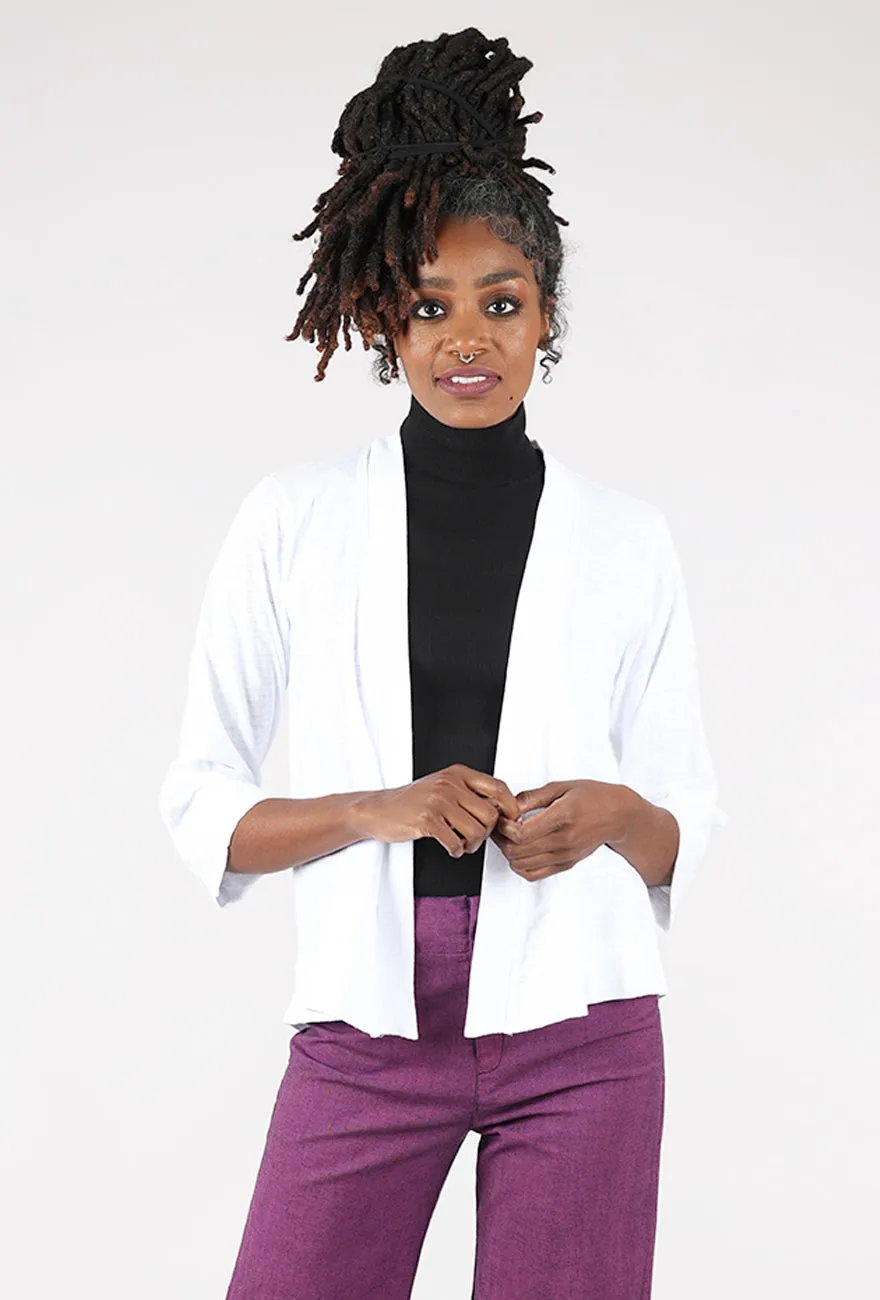 Collarless Design Easy 3/4 Sleeve Cardie, White