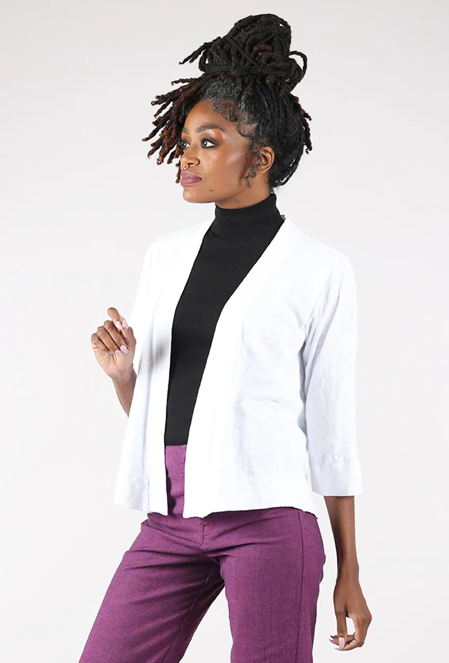 Collarless Design Easy 3/4 Sleeve Cardie, White