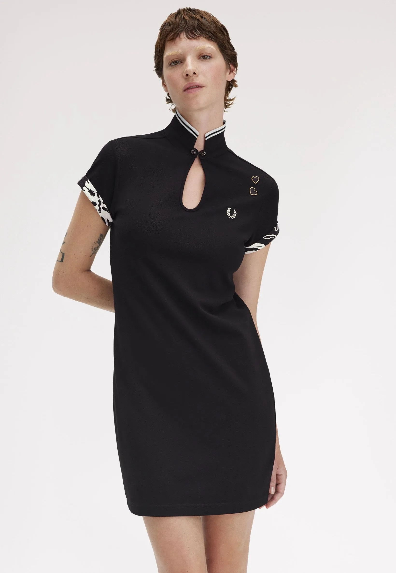 Colorfast Fabric Fred Perry x Amy Winehouse - Printed Trim Pique Black - Dress