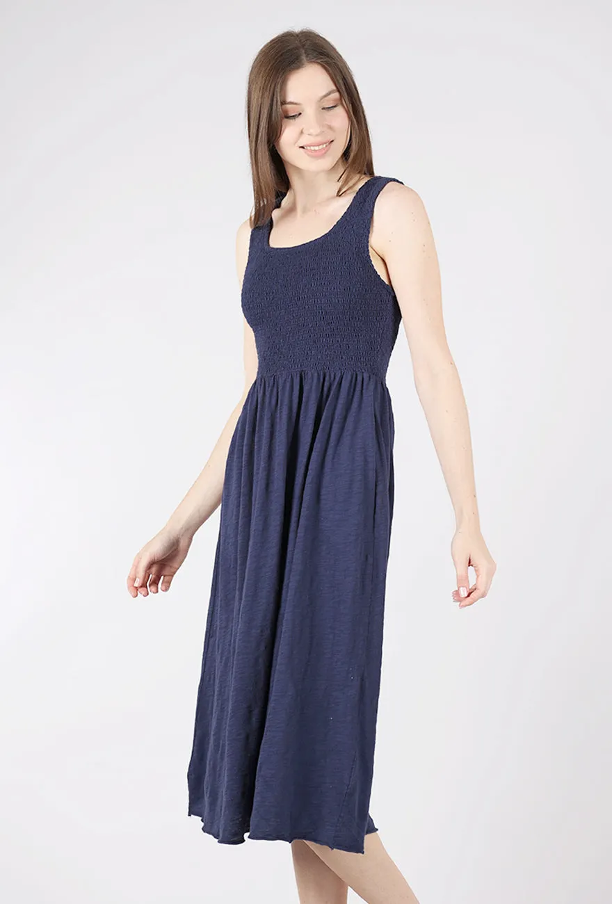 Colorful Outfit Smocked Tank Midi Dress, Navy