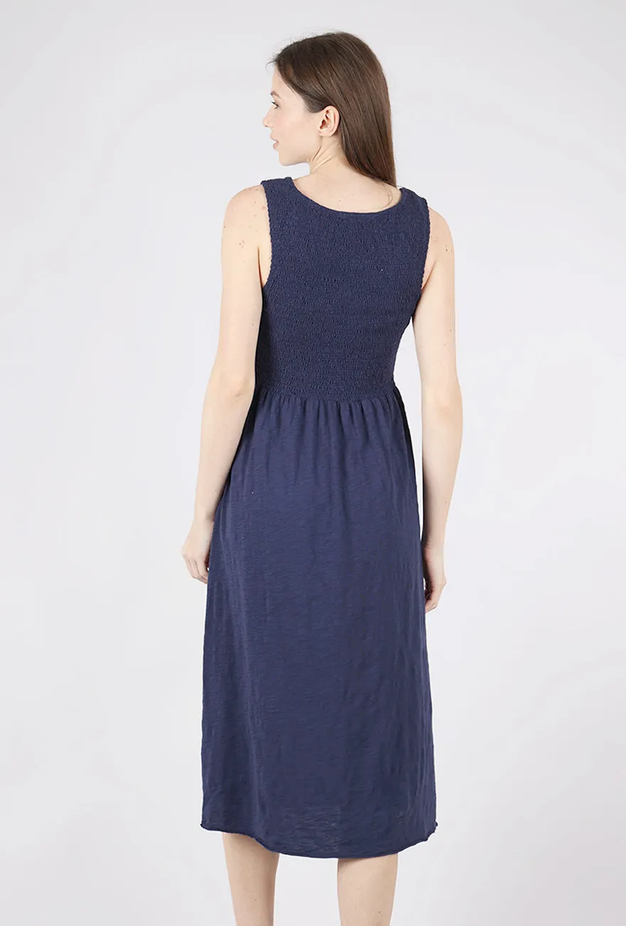 Colorful Outfit Smocked Tank Midi Dress, Navy