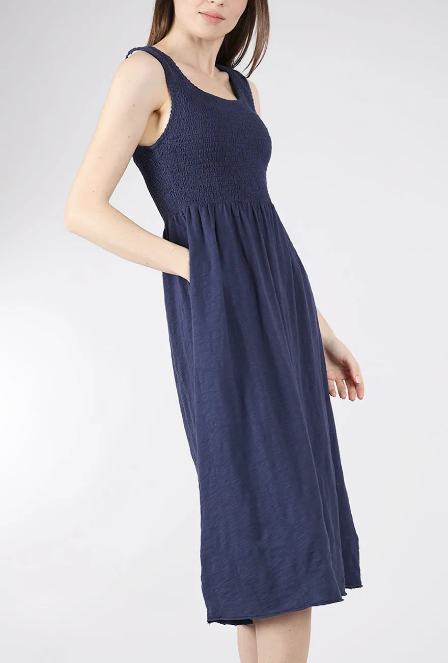 Colorful Outfit Smocked Tank Midi Dress, Navy