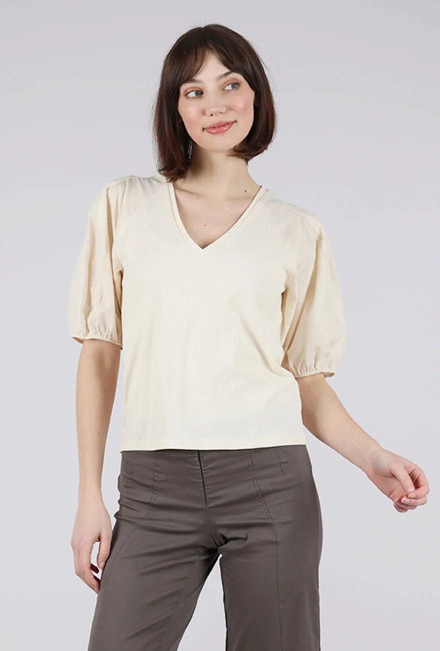 Lantern sleeve gentle style Combo Cottons Top, Cream