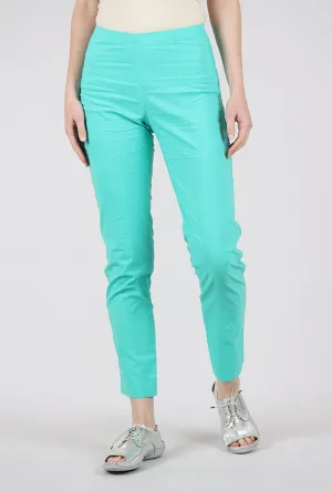 Cotton Linen Twill Slim Pant, Aqua Form Fitting Flexible Waist