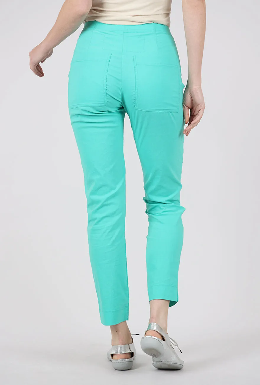 Comfortable Fabric Cotton Linen Twill Slim Pant, Aqua