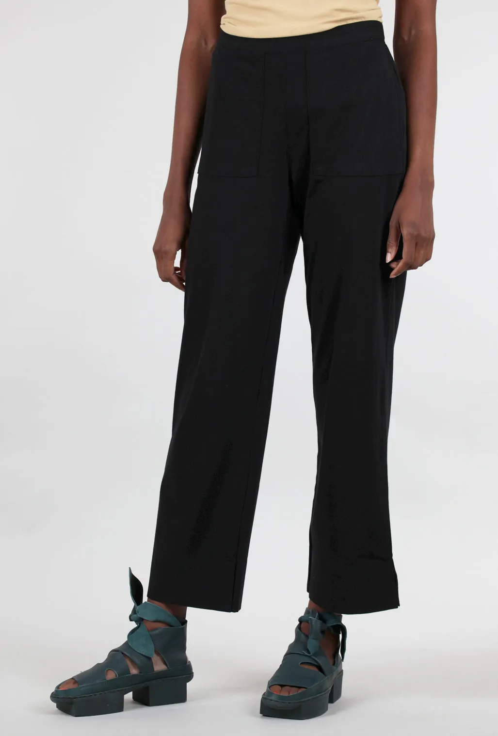 Comfortable Feel Deep-Hem Ankle Pant, Black