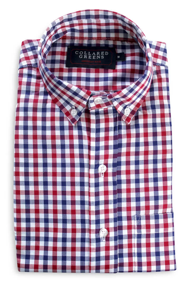 Comfortable Slimming Hayden: Brookline Button Down Shirt - Red/Navy (S)