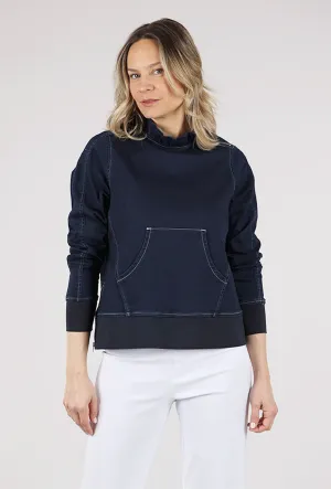 embroidered decoration Tatum Ruffle Neck Zip Top, Indigo