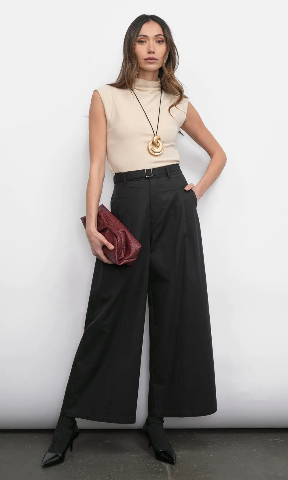 Hera Wide Leg Palazzo Twill Pants G257T7261