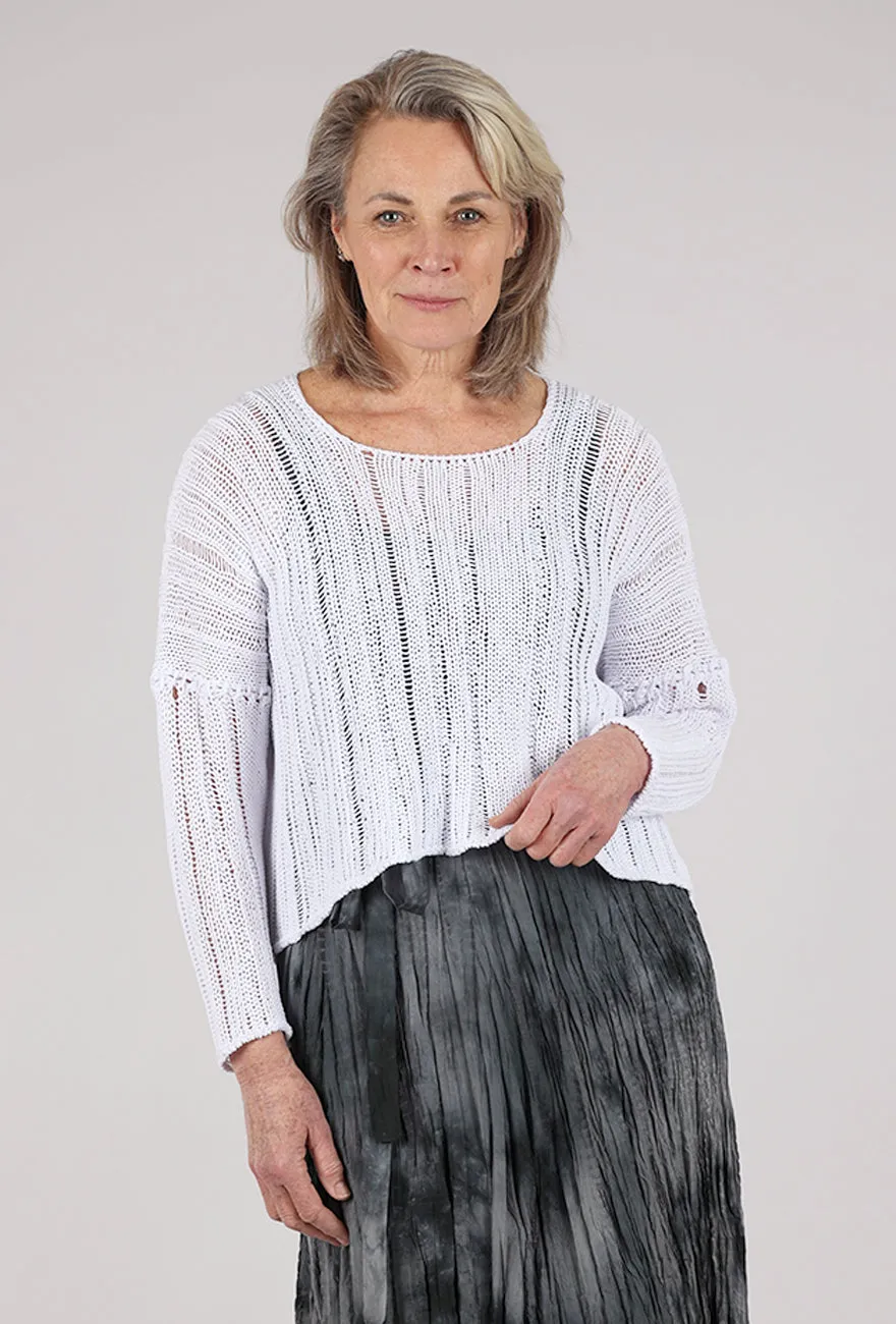 Brushetta Sweater, White Casual knit pullover Winter office attire