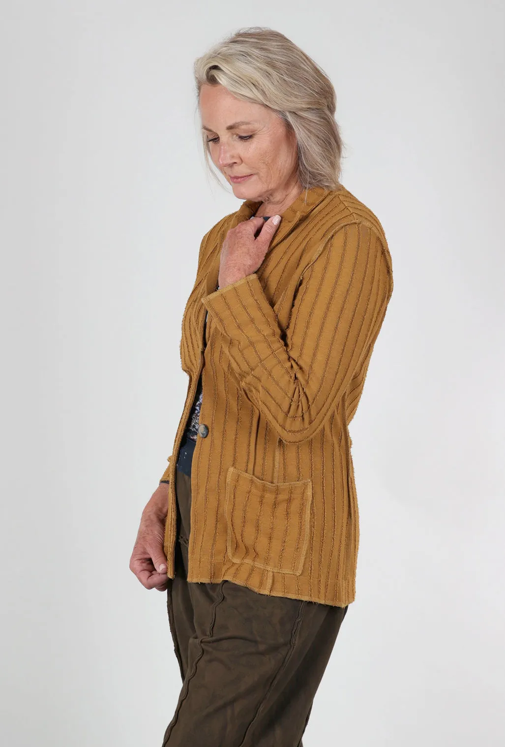 Commuter Fit Frayed Stripe Fitted Blazer, Brass