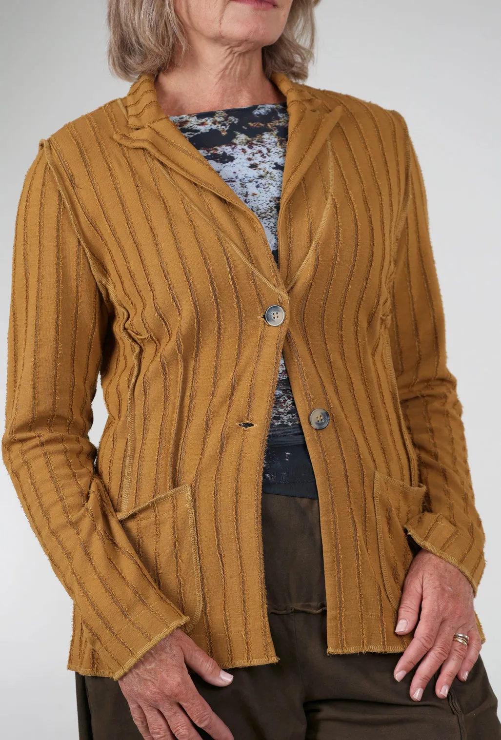 Commuter Fit Frayed Stripe Fitted Blazer, Brass