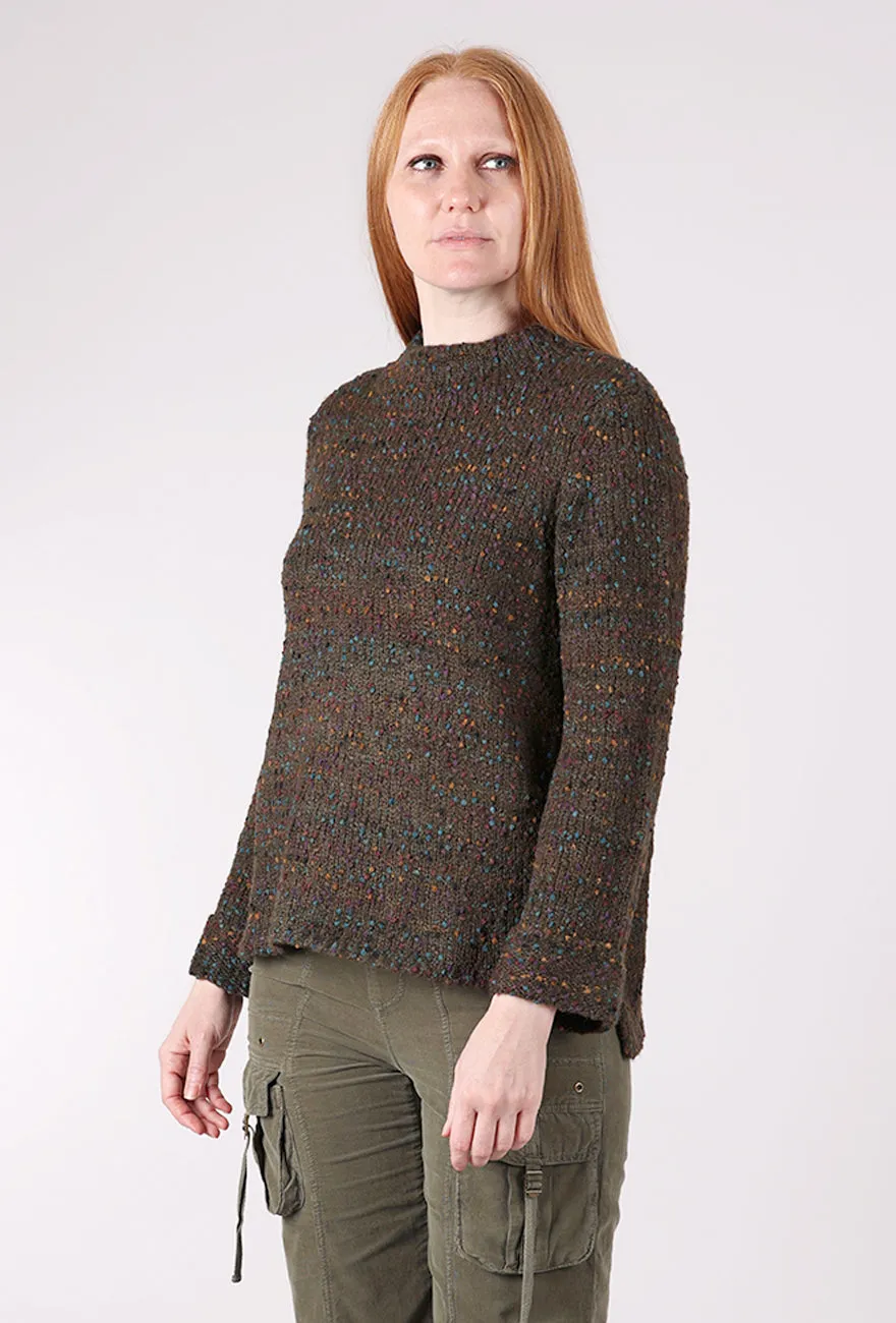 Confetti Funnel Pullover, Forest Solid Color Versatile